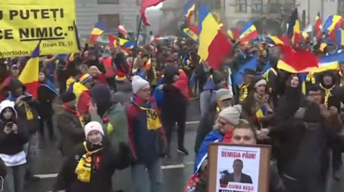 Manifestări violente la protestul organizat de AUR, în Capitală/ Foto: Captură video