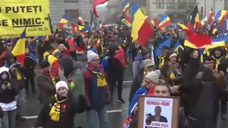 Manifestări violente la protestul organizat de AUR, în Capitală/ Foto: Captură video