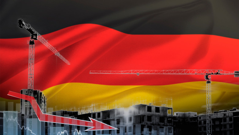 Construction,Cranes,On,The,Background,Of,The,Flag,Of,Germany.