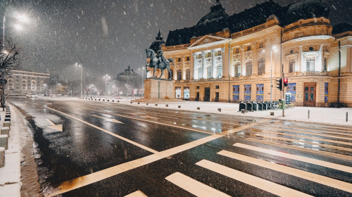 Winter,Night,In,Bucharest.,Central,University,Library,Carol,I,Landmark