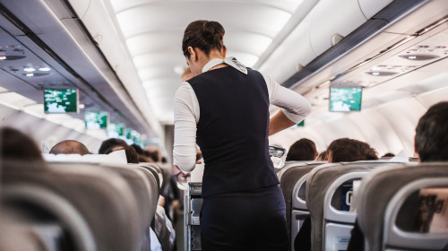 Interior,Of,Airplane,With,Passengers,On,Seats,And,Stewardess,In