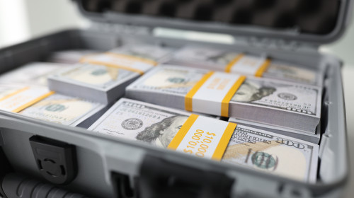 In,An,Open,Suitcase,Are,Packs,Of,Dollars,,A,Close-up.