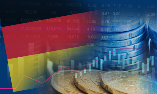 Germany,Flag,On,Stock,Investment,Trading,With,Coin,And,Graph.