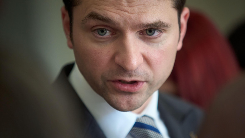 Bucharest, Romania. 17th July, 2024: Sebastian Burduja, the Romanian Minister of Energy speaks to the press after the meeting with all energy producers in Romania. Credit: Lucian Alecu/Alamy Live News
