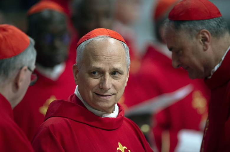 Vatican, Vatican. 28th Apr, 2025. **NO LIBRI** Italy, Rome, Vatican, 2025/4/28 .Cardinal Robert Francis Prevost (prefect of the Dicastery for Bishops) attends a mass on the third of nine days of mourning for late Pope Francis, in St. Peter's Basilica at t