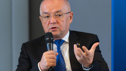 Bucharest, Romania - September 22, 2022: Emil Boc, Mayor of Cluj-Napoca, speak during a conference in Bucharest.