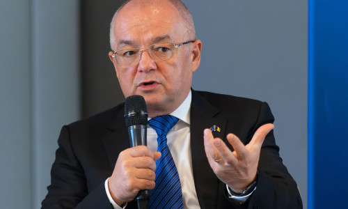 Bucharest, Romania - September 22, 2022: Emil Boc, Mayor of Cluj-Napoca, speak during a conference in Bucharest.