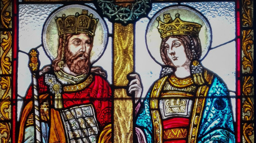 Stained,Glass,Window,Representing,The,Saints,Constantine,And,Helen,In