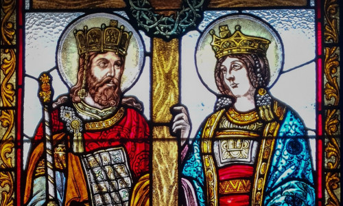 Stained,Glass,Window,Representing,The,Saints,Constantine,And,Helen,In
