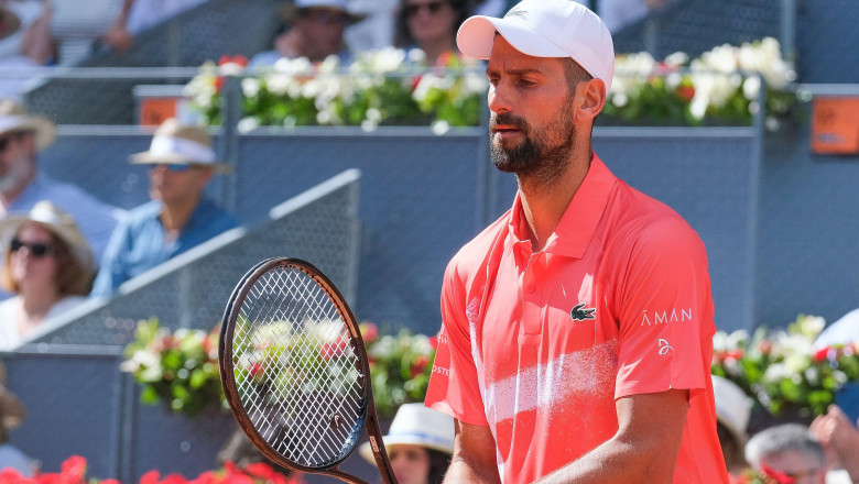 Novak Djokovic of Serbia in action against Matteo Arnaldi the Mutua Madrid Open at La Caja Magica on April 26, 2025 in Madrid, Spain
