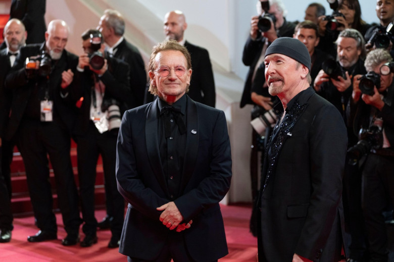 Cannes, France, May 16, 2025 - Bono Vox with David Howell Evans aka The Edge, attends the red carpet for the movie "Bono: Stories of Surrender" at 78° Festival de Cannes. Credits: Luigi de Pompeis/Alamy Live News