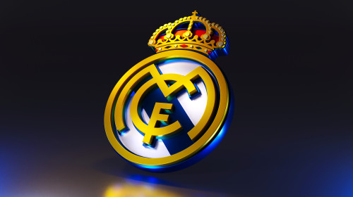 Real,Madrid,Logo,On,Dark,Background,With,Metallic,Surface.,3d