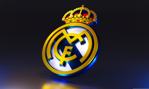 Real,Madrid,Logo,On,Dark,Background,With,Metallic,Surface.,3d