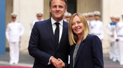 Politics: Meeting between the Italian Prime Minister Giorgia Meloni and the President of the French Republic Emmanuel Macron