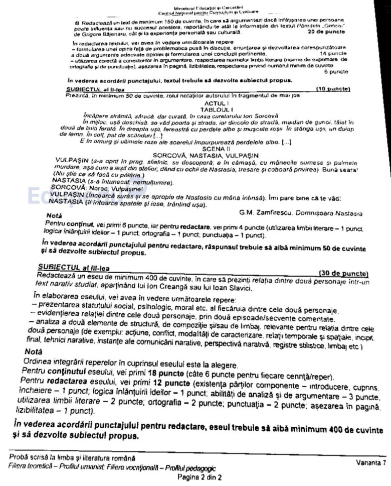 subiecte bac 2025, romana, profil uman (3)