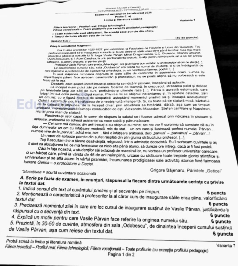 subiecte bac 2025, romana, profil real (2)