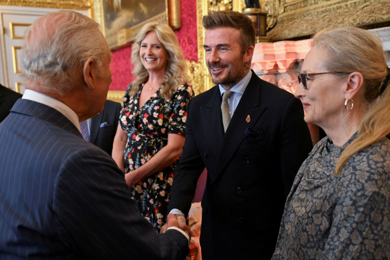 King Charles III (left) speaks to (left to right) Penny Lancaster, David Beckham, Meryl Streep during the King's Foundation Awards ceremony at St James's Palace, London, marking the Foundation's 35th anniversary year. Picture date: Thursday June 12, 2025.