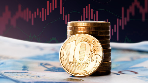 Ruble,Coin,On,The,Background,Of,The,Falling,Graphics,,The