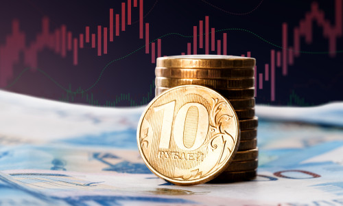 Ruble,Coin,On,The,Background,Of,The,Falling,Graphics,,The