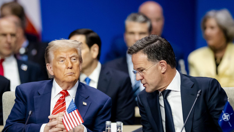 DEN HAAG - President Donald Trump of the United States and NATO Secretary General Mark Rutte at the start of the NATO Summit meeting at the World Forum. The Netherlands, for the first time in NATO's history of existence, is hosting a NATO summit. ANP SEM
