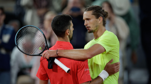 Alexander Zverev of Germany and Novak Djokovic of Serbia during the Roland-Garros 2025, French Open, Grand Slam tennis tournament on 4 June 2025 at Roland-Garros stadium in Paris, France
