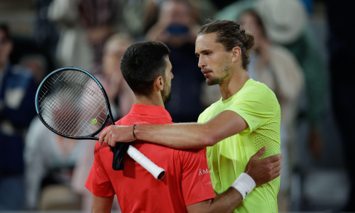 Alexander Zverev of Germany and Novak Djokovic of Serbia during the Roland-Garros 2025, French Open, Grand Slam tennis tournament on 4 June 2025 at Roland-Garros stadium in Paris, France