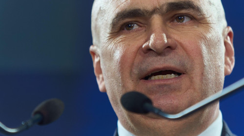 Bucharest, Romania. 12th July, 2025: Ilie Bolojan, president of the National Liberal Party (PNL) and Romanian Prime Minister, gives his speech during the Extraordinary Congress of the National Liberal Party. Credit: Lucian Alecu/Alamy Live News