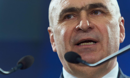 Bucharest, Romania. 12th July, 2025: Ilie Bolojan, president of the National Liberal Party (PNL) and Romanian Prime Minister, gives his speech during the Extraordinary Congress of the National Liberal Party. Credit: Lucian Alecu/Alamy Live News