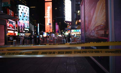 Three People Shot At West 44th Street And 7th Avenue In Times Square, Times Square, Midtown Manhattan, New York, United States - 09 Aug 2025