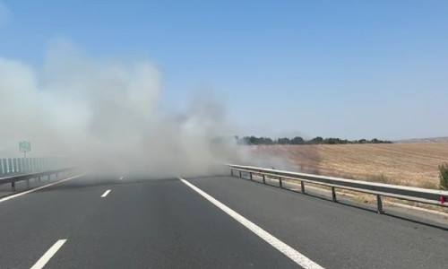 Autostrada Soarelui, închisă la kilometrul 169 din cauza unui incendiu de vegetaţie/ Foto: News.ro