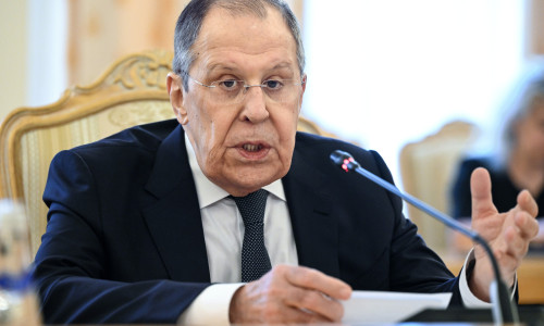 Talks between Russian Foreign Minister Sergey Lavrov and Syrian Foreign Minister and Communities Abroad Minister Asaad al-Shibani at the Russian Foreign Ministry Reception House.