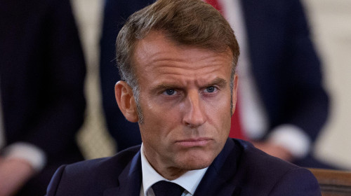 French President Emmanuel Macron participates in a Multilateral Meeting with European Leaders in the East Room of the White House in Washington, DC, US. Picture date: Monday August 18, 2025.