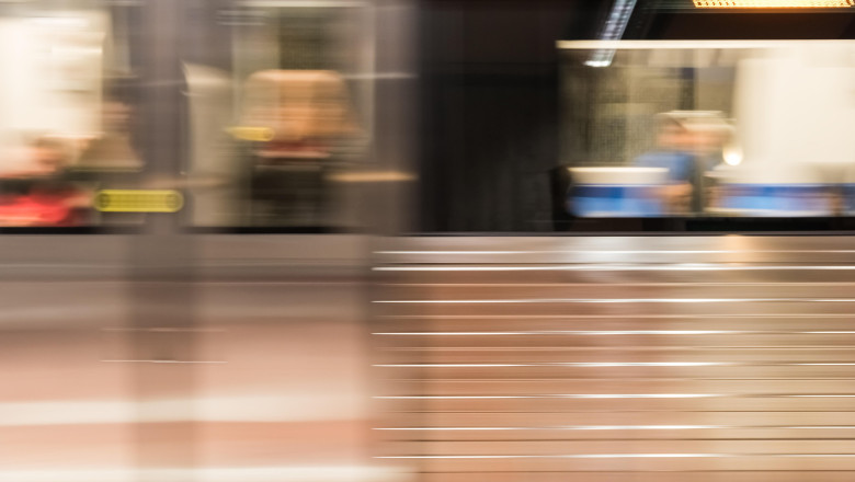 Moving Train In Subway Station