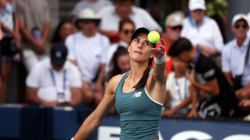 26 August, 2025 - Flushing Meadows, New York - Sorana Cirstea of Romania serving during opening round match against Solana Sierra at the US Open.