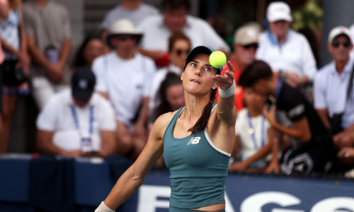 26 August, 2025 - Flushing Meadows, New York - Sorana Cirstea of Romania serving during opening round match against Solana Sierra at the US Open.