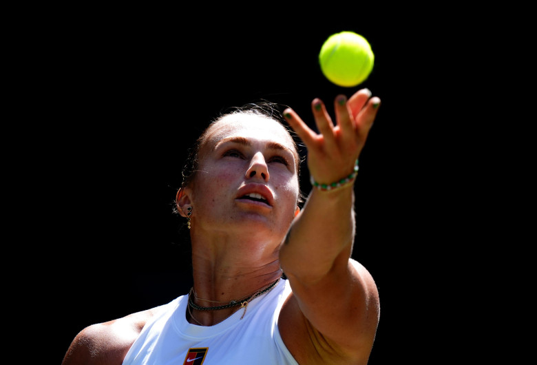 Aryna Sabalenka during her Ladies' Singles match against Amanda Anisimova on day eleven of the 2025 Wimbledon Championships at the All England Lawn Tennis and Croquet Club, London. Picture date: Thursday July 10, 2025.
