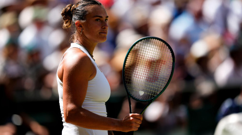 Aryna Sabalenka during her Ladies' Singles match against Amanda Anisimova on day eleven of the 2025 Wimbledon Championships at the All England Lawn Tennis and Croquet Club, London. Picture date: Thursday July 10, 2025.