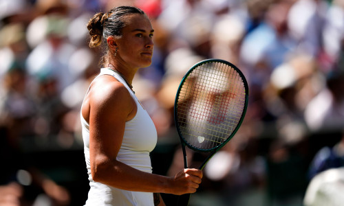 Aryna Sabalenka during her Ladies' Singles match against Amanda Anisimova on day eleven of the 2025 Wimbledon Championships at the All England Lawn Tennis and Croquet Club, London. Picture date: Thursday July 10, 2025.