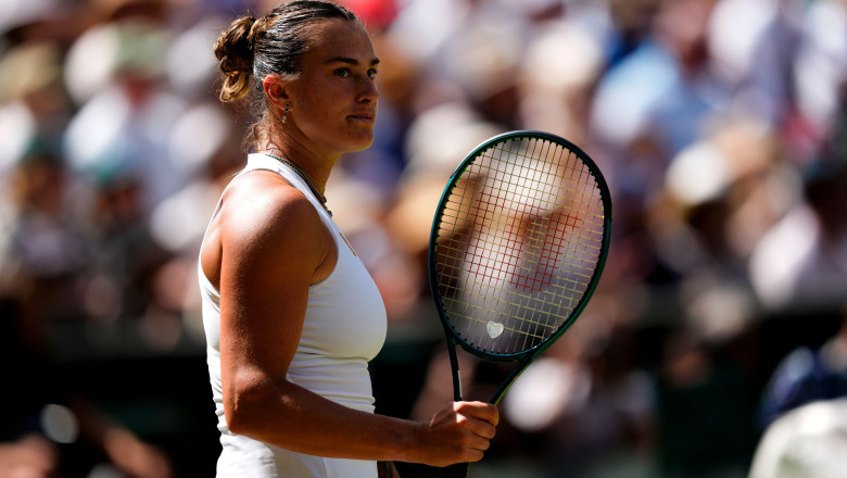 Aryna Sabalenka during her Ladies' Singles match against Amanda Anisimova on day eleven of the 2025 Wimbledon Championships at the All England Lawn Tennis and Croquet Club, London. Picture date: Thursday July 10, 2025.