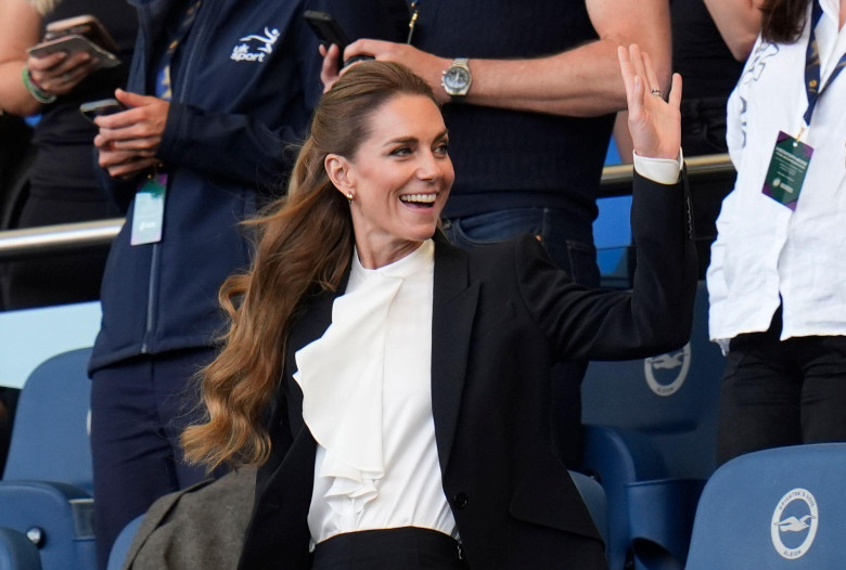 The Princess of Wales takes her seat in the stands before the second half during the Women's Rugby World Cup 2025 pool A match at the Brighton and Hove Albion Stadium, Brighton. Picture date: Saturday September 6, 2025.