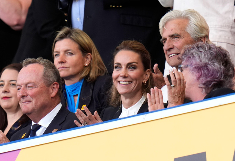 The Princess of Wales with Jonathan Webb, Vice-Chair of the Executive Board of World Rugby (left) in the stands before the Women's Rugby World Cup 2025 pool A match at the Brighton and Hove Albion Stadium, Brighton. Picture date: Saturday September 6, 202