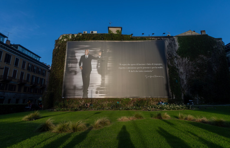 Milan - Farewell Billboard to Giorgio Armani in Via Broletto, Mine, Italy - 06 Sep 2025