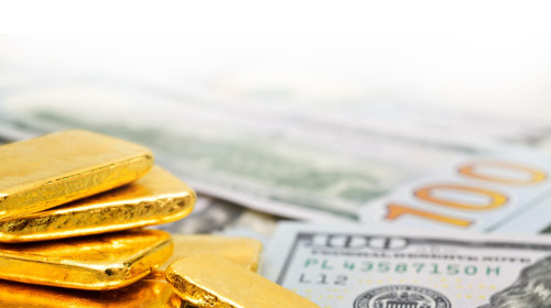Paper us 100 dollar bill with gold bars, concept of investment and saving, wealth