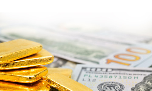 Paper us 100 dollar bill with gold bars, concept of investment and saving, wealth