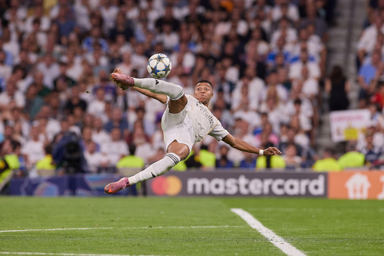Kylian Mbappe of Real Madrid CF is seen in action during the UEFA Champions League 2025/2026 first round day 1 football match between Real Madrid CF and Olympique de Marseille at Santiago Bernabeu Stadium. Final score: Real Madrid CF 2 : 1 Olympique de Ma
