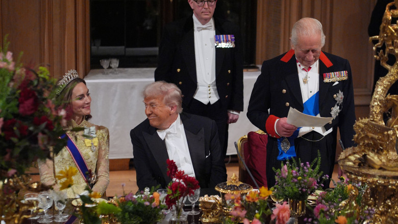 Regele Charles al III-lea și Donald Trump, în timpul vizitei președintelui american în Marea Britanie/ Profimedia
