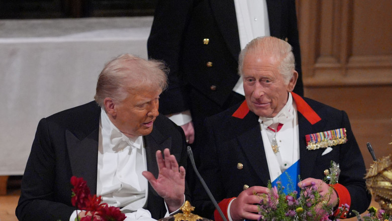 Regele Charles al III-lea și Donald Trump, în timpul vizitei președintelui american în Marea Britanie/ Profimedia