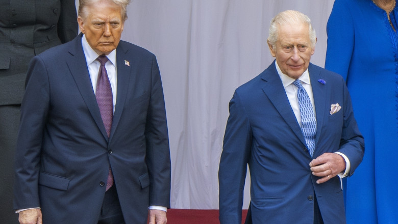 Regele Charles al III-lea și Donald Trump, în timpul vizitei președintelui american în Marea Britanie/ Profimedia