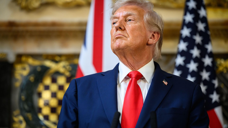 US President Donald Trump during a press conference at Chequers, near Aylesbury in Buckinghamshire, on day two of the president's second state visit to the UK. Picture date: Thursday September 18, 2025.