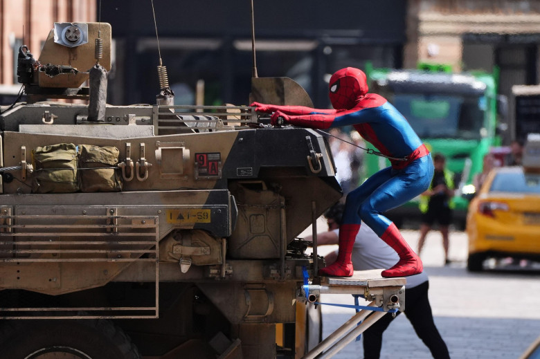 A person in a Spider-Man suit during filming on Hutcheson Street in Glasgow for the latest film in the Spider-Man franchise, Spider-Man: Brand New Day. The sequel will see Tom Holland reprise his main role and is set to be directed by Destin Daniel Cretto